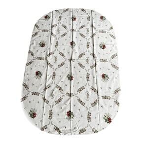 Vintage Christmas Holiday tablecloth red & green on BEIGE poinsettias & holly